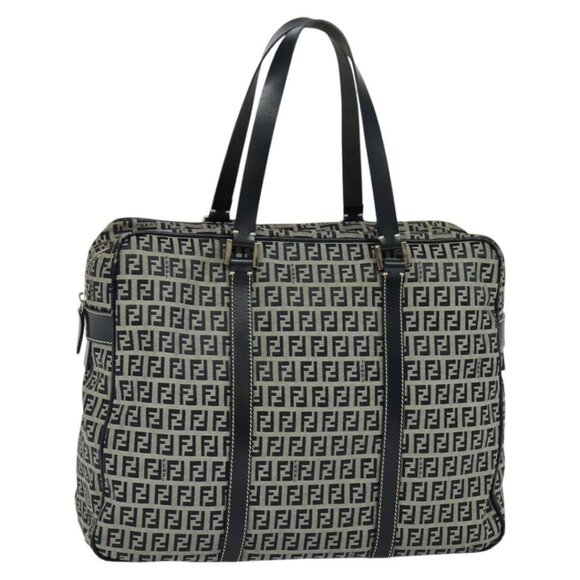 FENDI Zucchino Canvas Hand Bag Navy Silver Auth - Picture 1 of 16